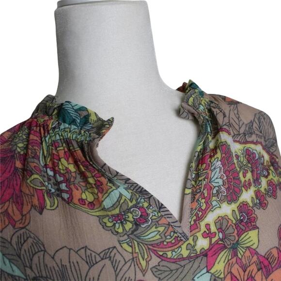 Spense Floral Tunic Top  XXL Pullover V Neck Bell Sleeves - Picture 2 of 8